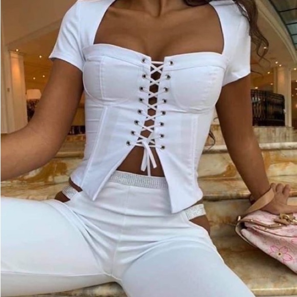 IAMGIA White Evita Lace Up Corset Top